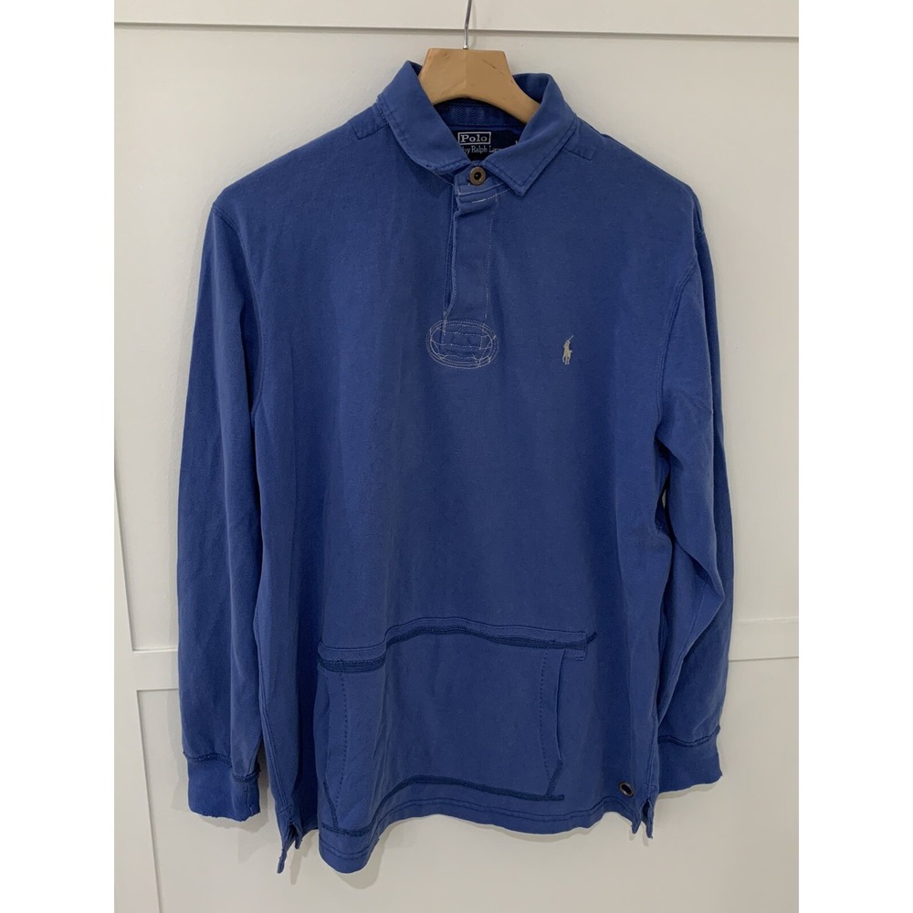 Vtg Polo Ralph Lauren Pullover Rugby Shirt Sz Medium Mens Blue 90's Pocket
